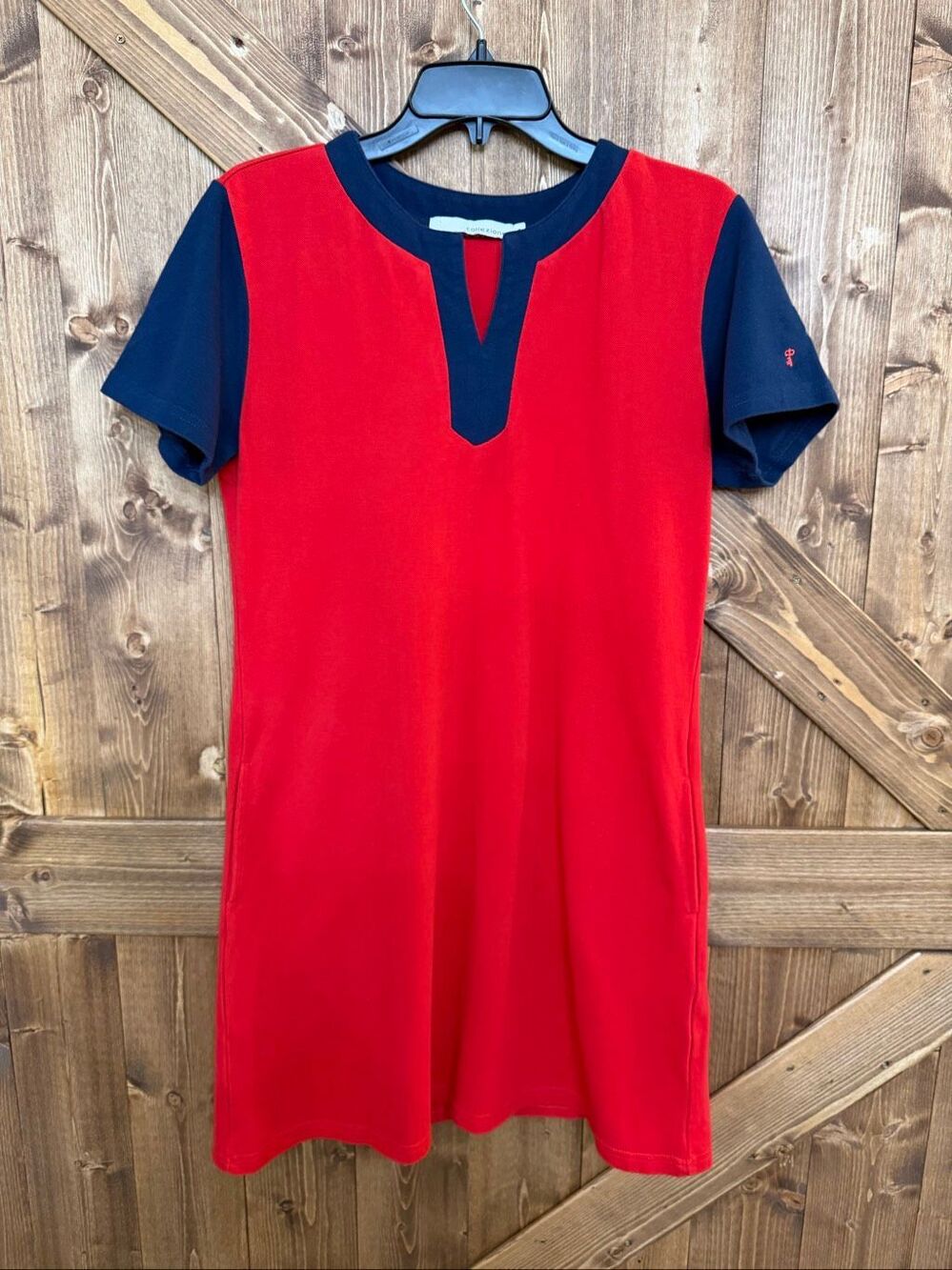 Collezione Women’s Size 7 Red Navy Colorblock Shift Dress Short Sleeve Pockets (
